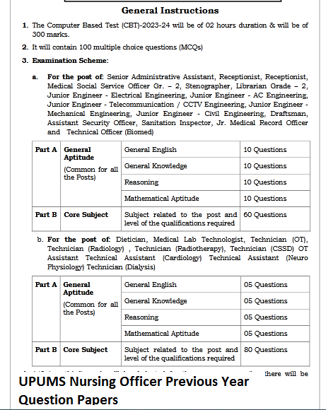 UPUMS Nursing Officer Previous Year Question Papers Download PDF