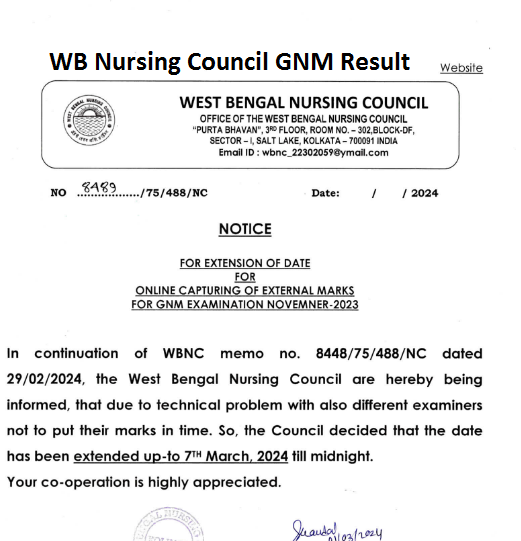 WB Nursing Council GNM Result 2024 Download Cut Off Marks & Merit List