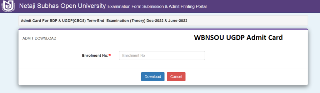 WBNSOU UGDP Admit Card