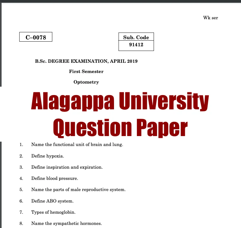 Alagappa University Question Paper 
