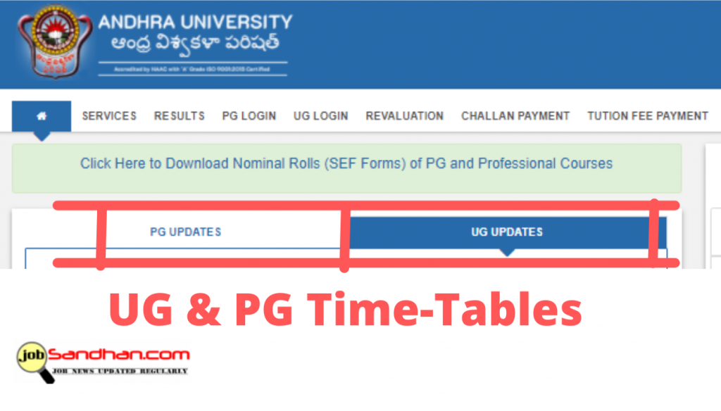 Andhra University Time Table 2023 