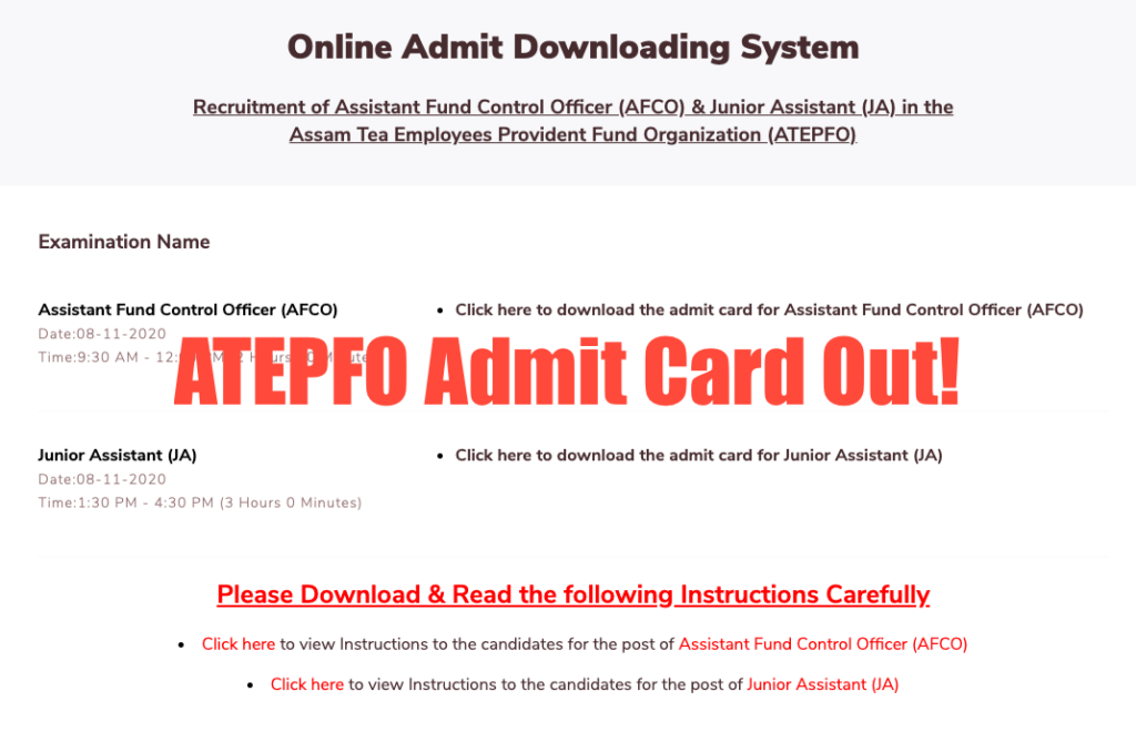 atepfo admit card 2023 for junior assistant and afco released for download