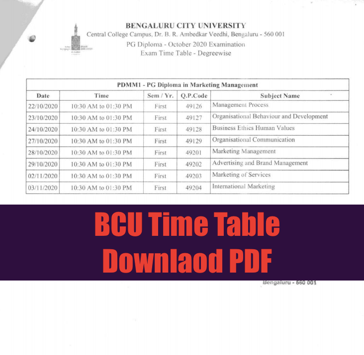 BCU Time Table 2024 BA BSc UG / PG Semester {Released}