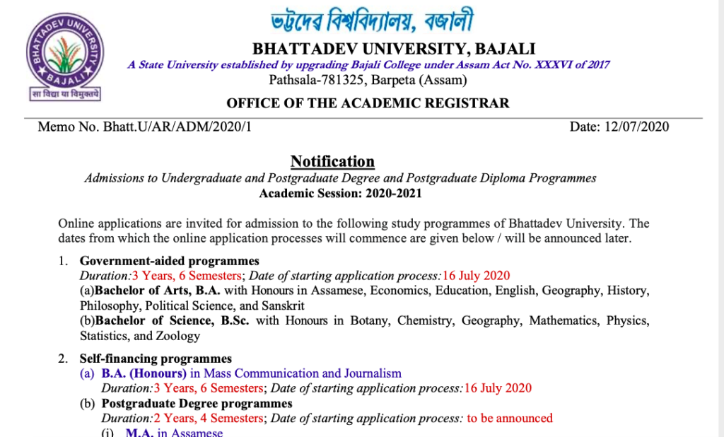 Bhattadev University Merit List 2023