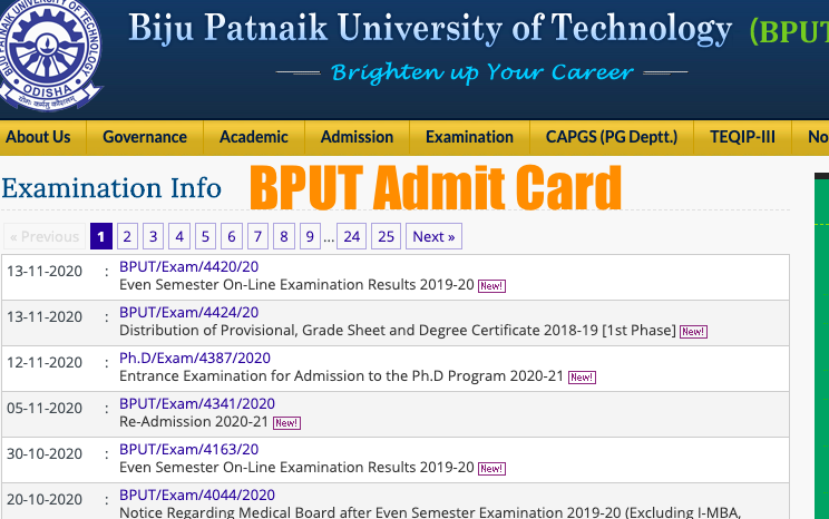 bput admit card 2020 download online bput.ac.in check online