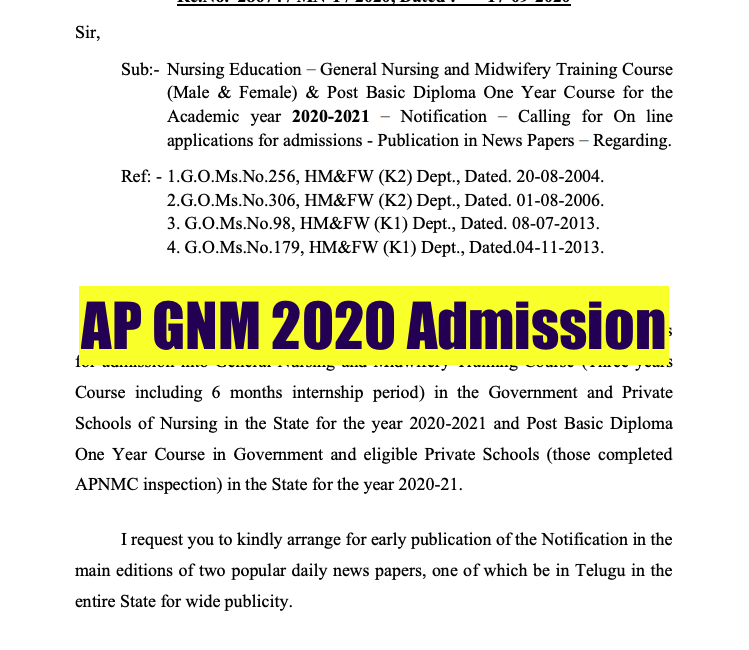 dme ap gnm admission 2020 notification