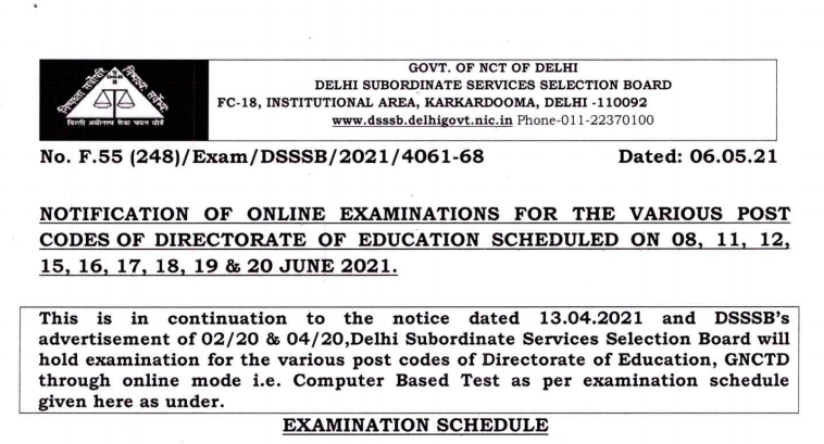 dsssb pgt posts exam date official notice 2023