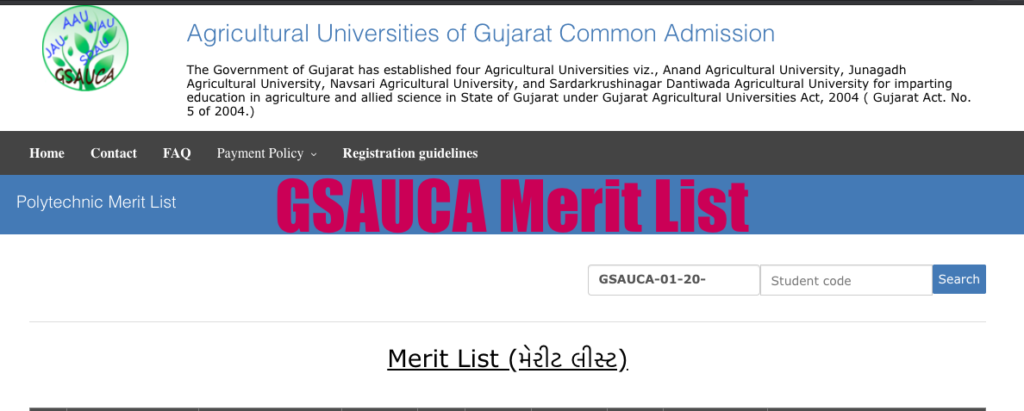 gsauca admission merit list published for diploma