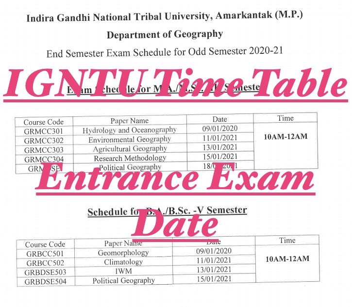 igntu exam date 2024 entrance exam time table igntu.ac.in