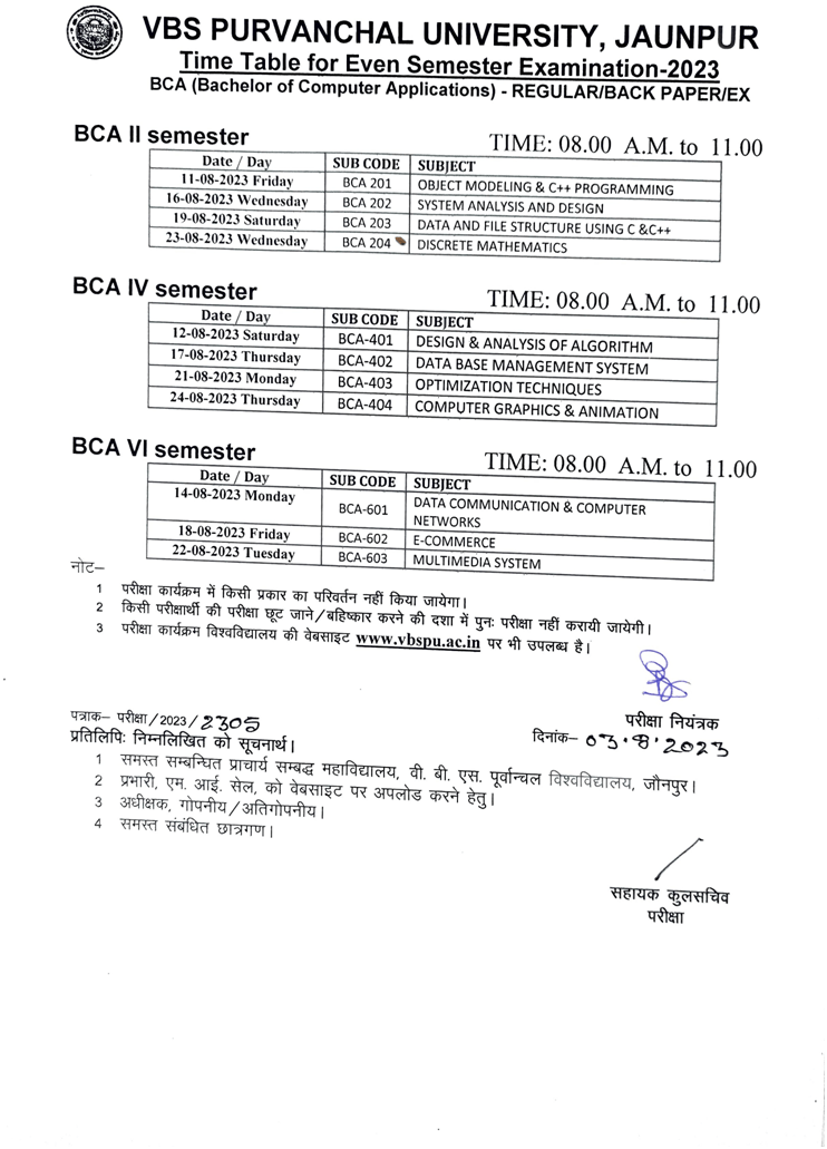 Paper Time Table