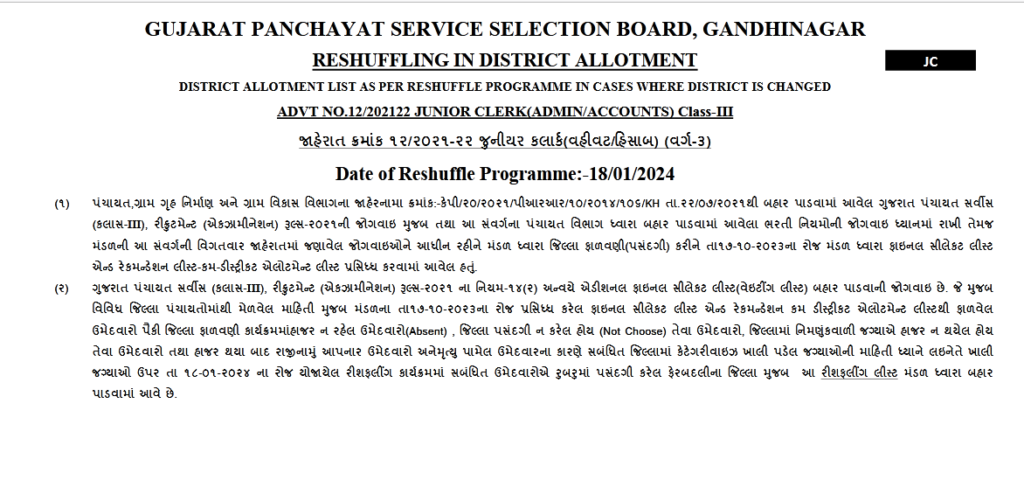 GPSSB OJAS Junior Clerk Syllabus 2024 Download Exam Pattern PDF