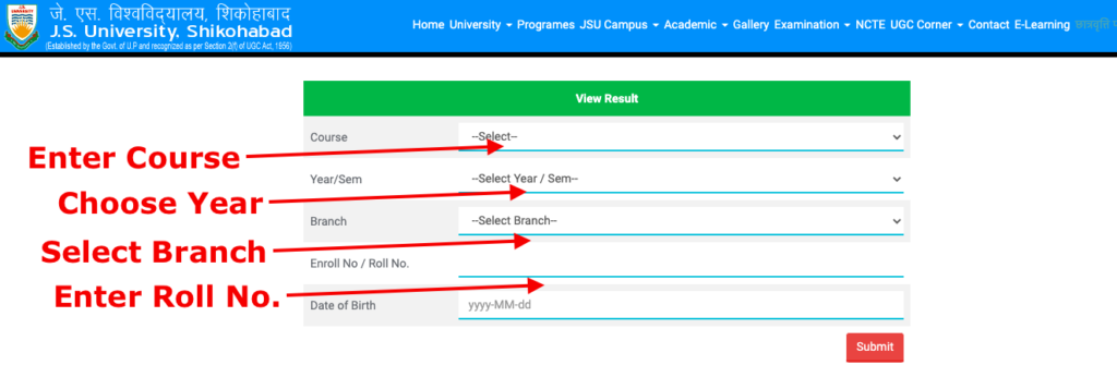 js university result links check online 2023