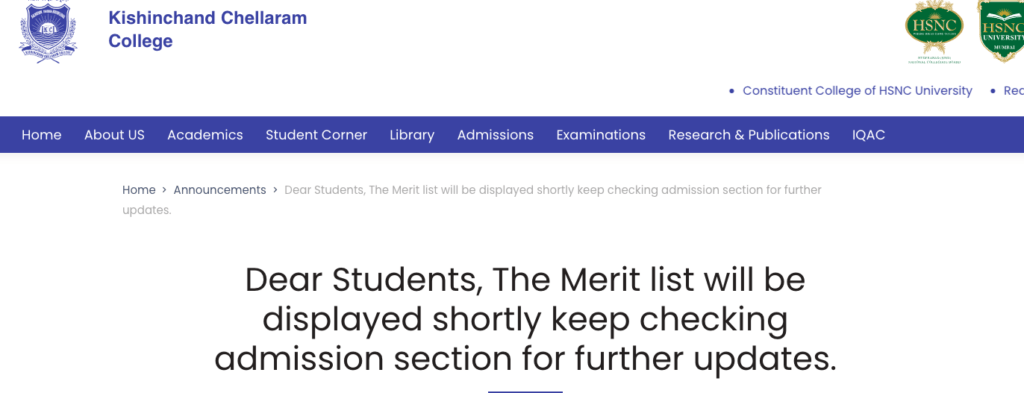 kc college first merit list postponed notice 2024 download pdf