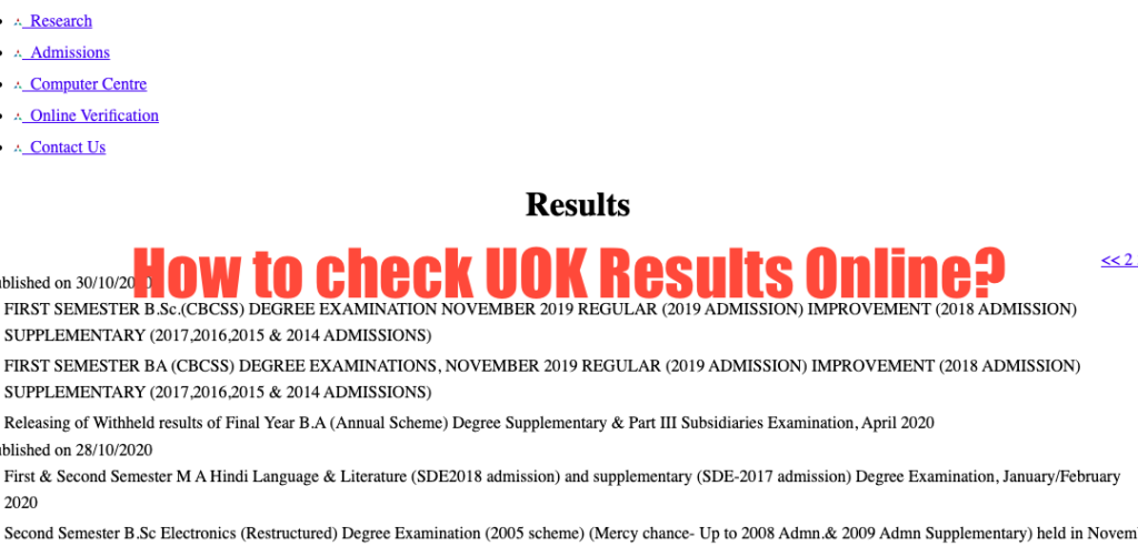 kerala university exam results checking portal at exams.keralauniversity.ac.in