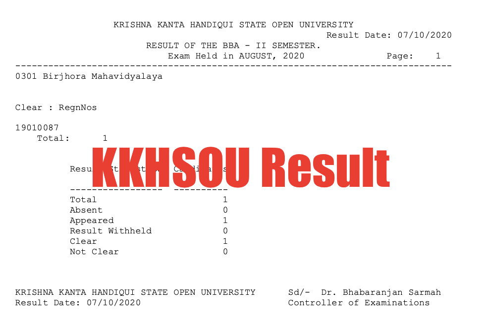 kkhsou semester result check online links