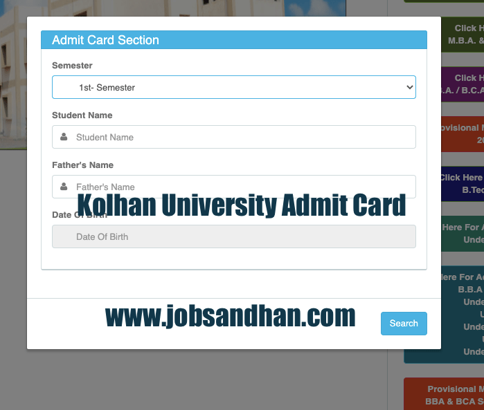 kolhan university admit card 2024 download ug pg semester 1 2 3 4 5 6 kuuniv.in