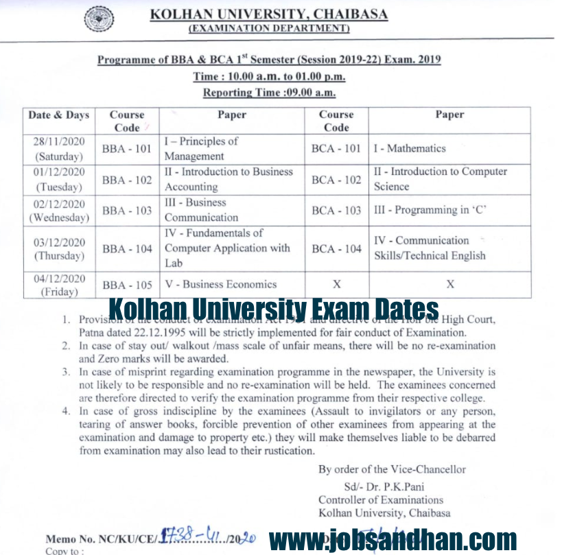 kolhan university exam dates 2023 ug pg semester exams