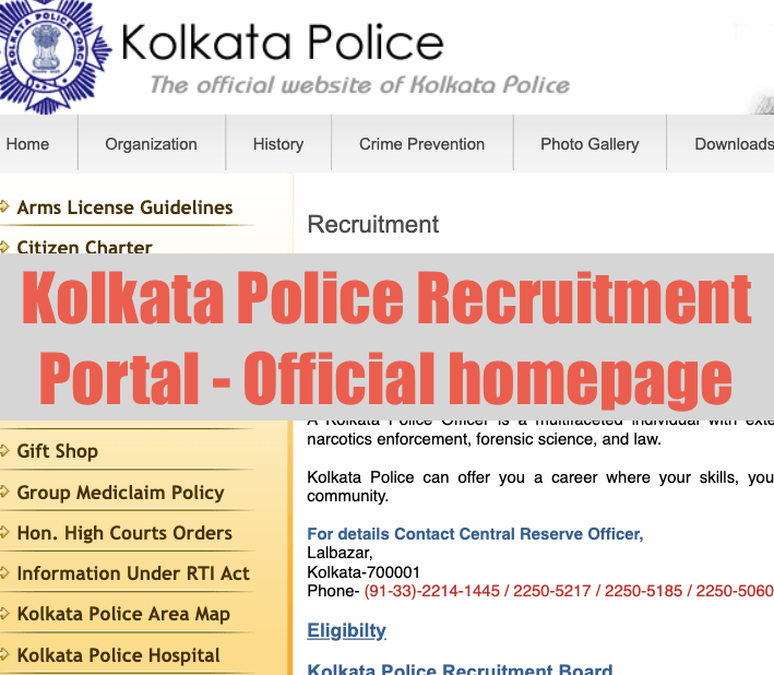 kolkata police recruitment 2020 official homepage for constable & civil police volunteer vacancy advertisement notification