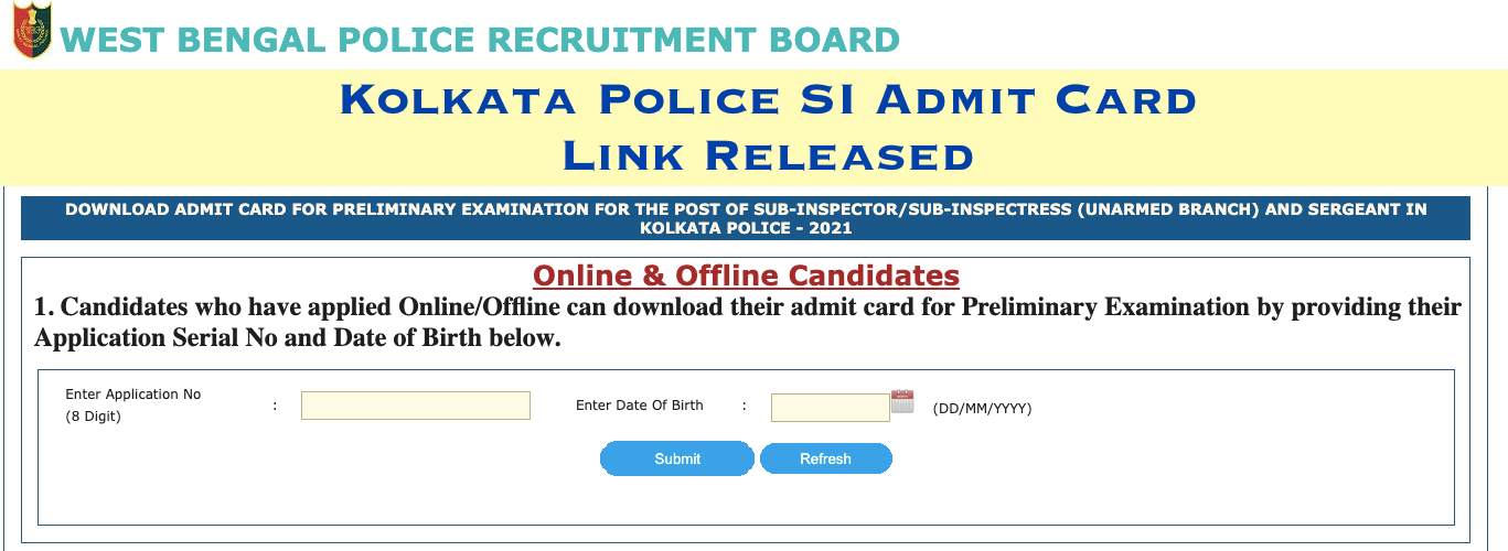 Kolkata Police SI Admit Card 2024 Download Link Exam On 27 03 23