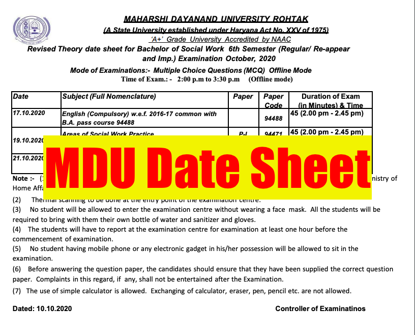 mdu date sheet 2021 download PDF format.