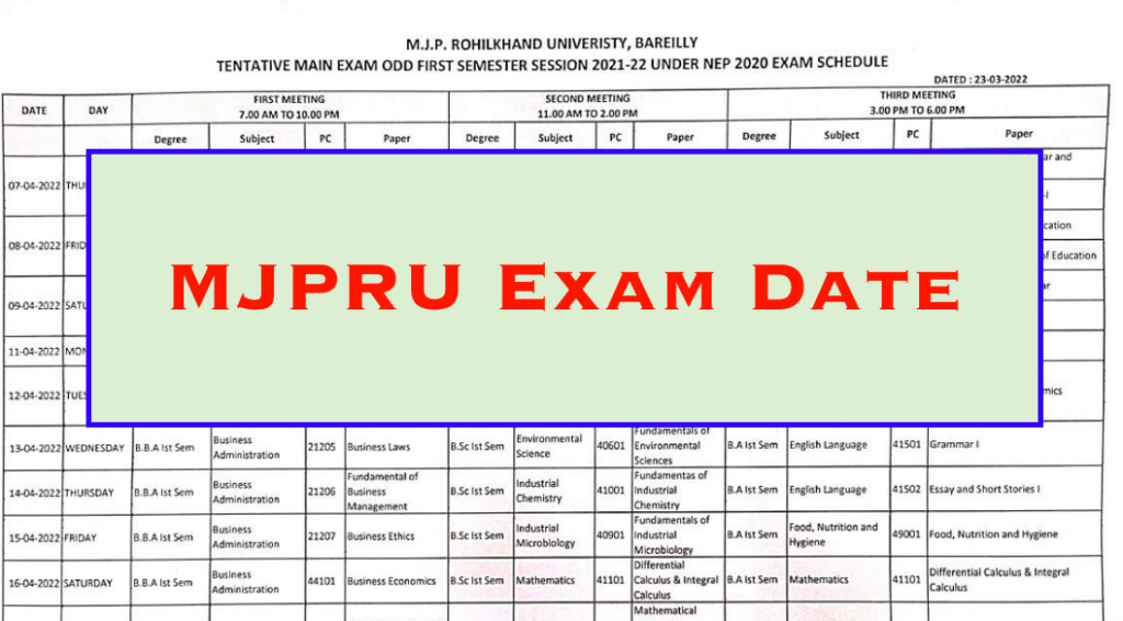 mjpru exam date 2023 download date sheet for ba 1st 3rd 5th sem pdf