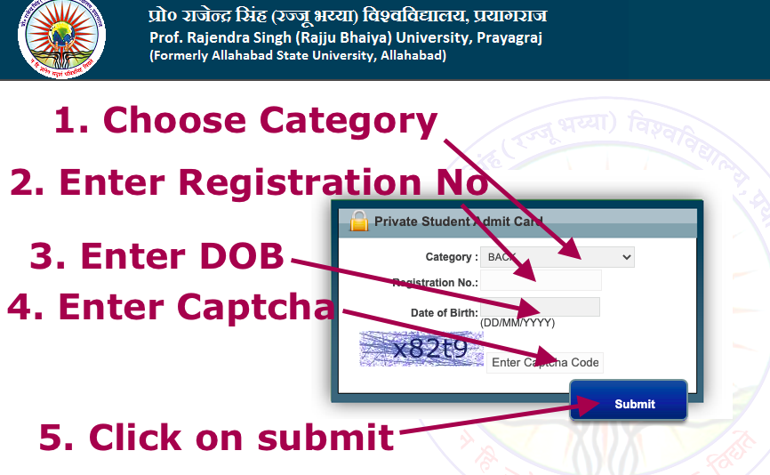 prof rajju bhaiya university admit card 2023 download - process, link prsu prayagraj