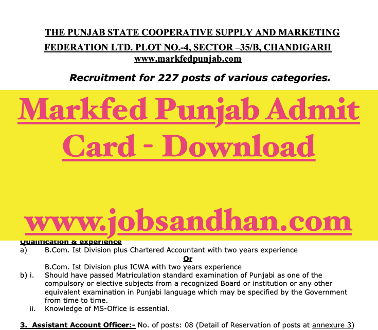 Markfed Punjab Admit Card 2023 downloading link - check exam date on official notification