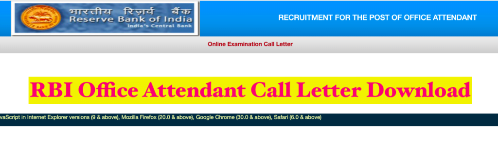 rbi office attendant call letter download 2023 exam date for online test