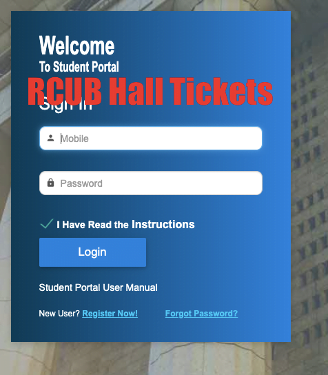 rcub hall tickets 2023 downloading screen