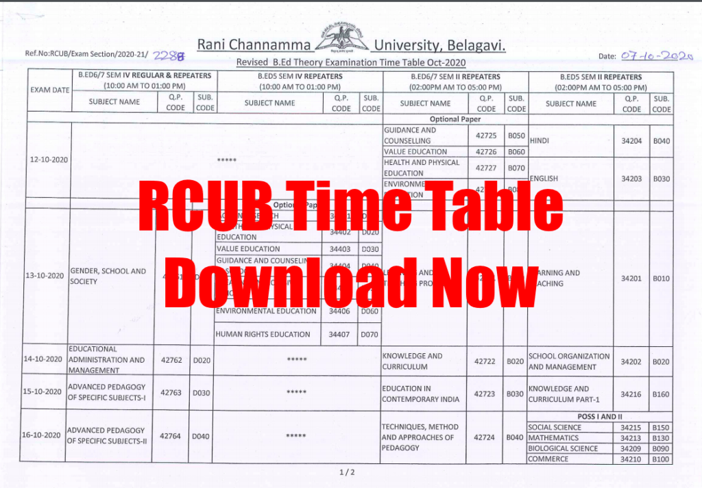 rcub time table 2022 download exam date for sem exams Ug pG