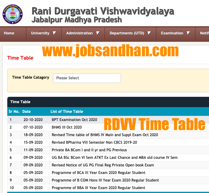 rdvv exam time table 2022 download check online ug pg ba bsc bcom 1st 2nd 3rd year