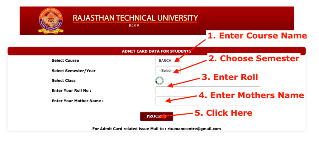 rtuexam.net student portal - rtu admit card download semester exam 2023