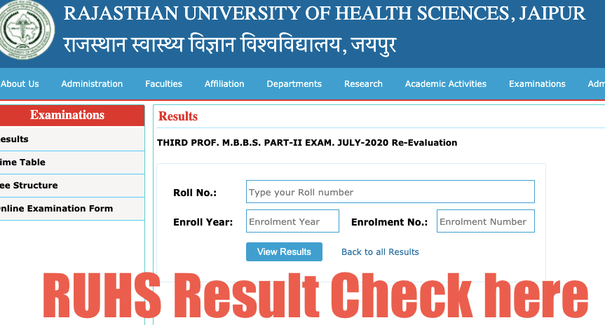 ruhs result 2021 check online mbbs bds pharma bsc nursing revaluation result online @ ruhsraj.org