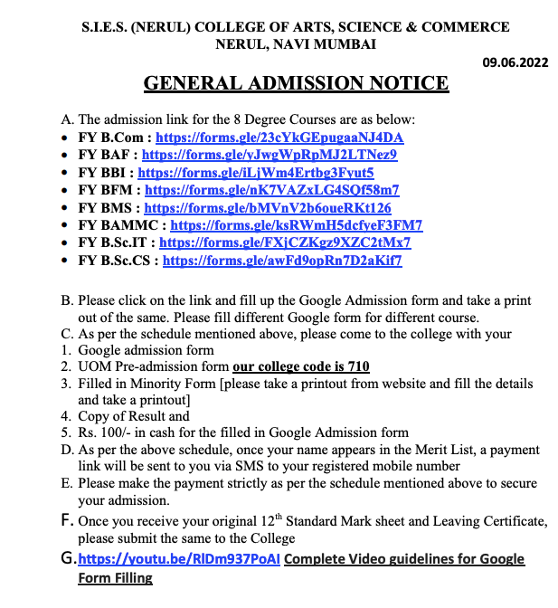 SIES College Sion Merit List 2023 Cut Off List {Published}