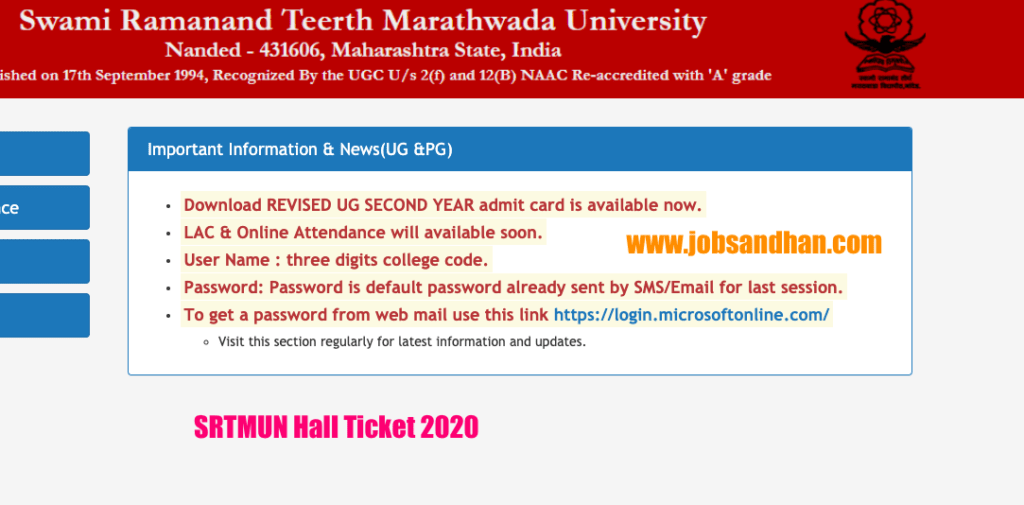 srtmun admit card download links 2023 ba bsc bcom bed med 1st 2nd 3rd year hall ticket online