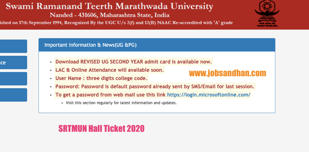 Srtmun SRTMUN Hall Ticket 2023 (OUT) Summer & Winter Admit Card UG / PG