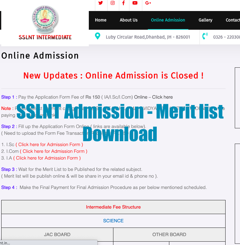 sslnt admission 2023 merit list download links
