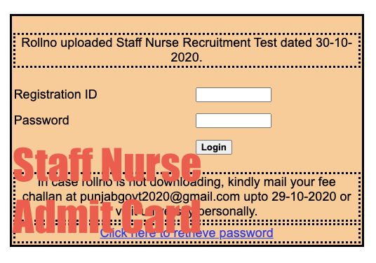 staff nurse admit card downloading image