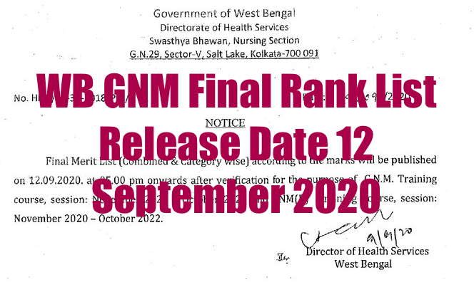 wb gnm final rank list date 12th september 2020