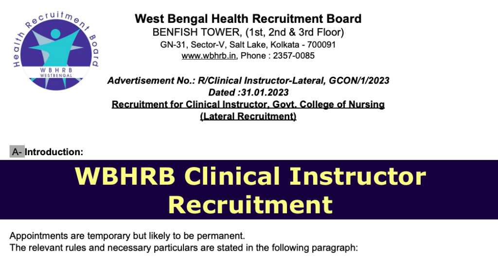 wbhrb clinical instructor recruitment 2023 - online application form www.wbhrb.in