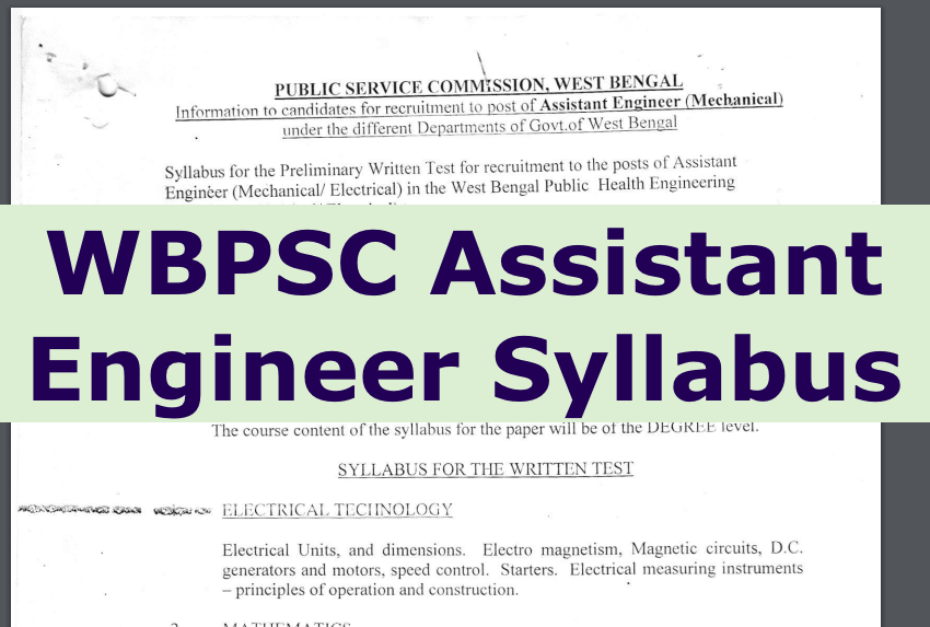 wbpsc assistant engineer syllabus 2022 download pdf ae civil electrical mechanical