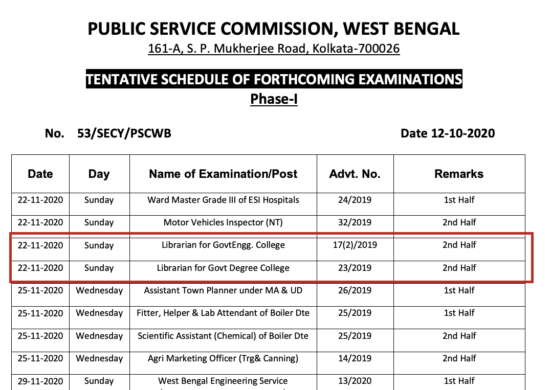 WBPSC Librarian Admit Card 2024 Exam Date 22 November