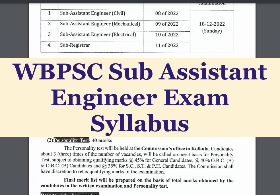 mscwb sub assistant engineer exam syllabus 2024 download pdf - kmc sae exam pattern